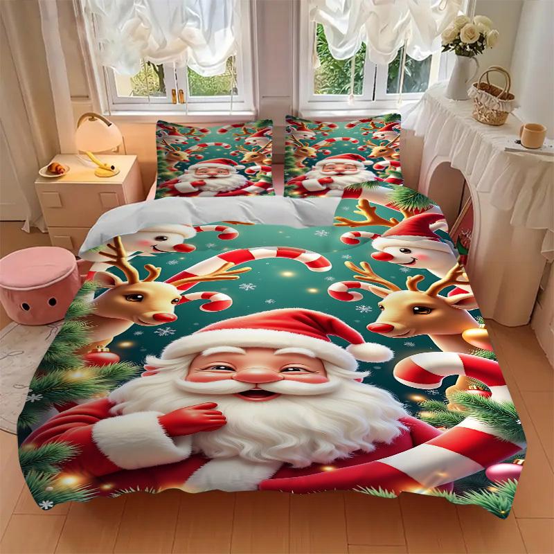 3pcs Christmas Santa Claus Duvet Cover Set - Includes 1 Duvet Cover and 2 Pillowcases, No Quilt Core, All-Season Home Decor Yy251111072