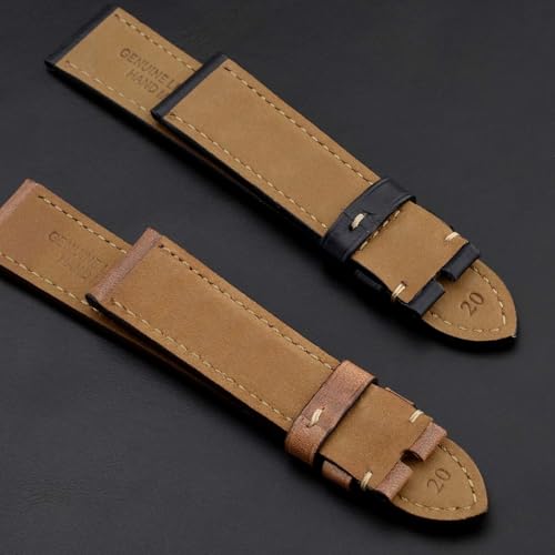 BISONSTRAP Genuine Leather Watch Strap, 23mm, Horween Leather Watch Band, Black, with Installation Tools