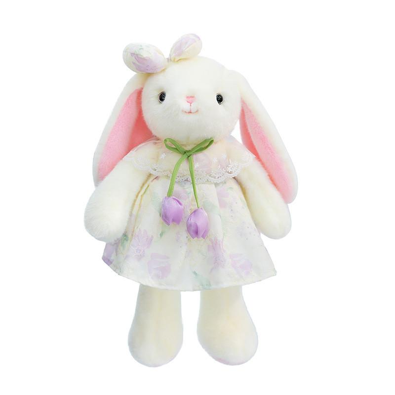 Cute Rabbit Plush Doll With Dress And Bow Decoration For Girls Childrens Gift