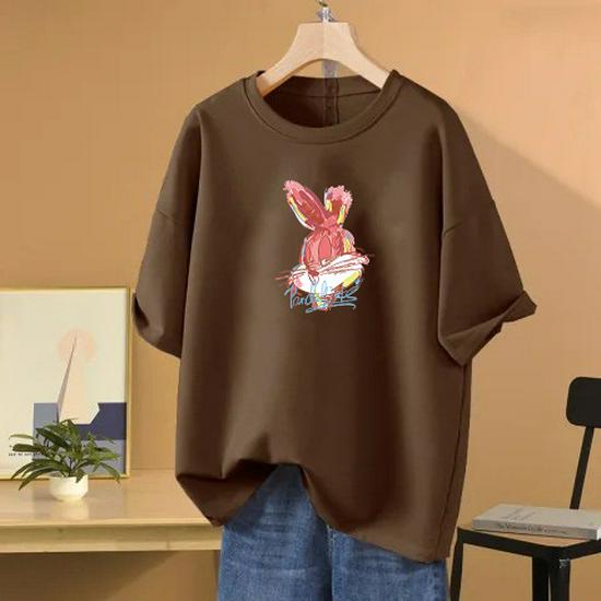 2026 Women's Cartoon Round Neck Short Sleeve Loose Plus Size Pure Cotton Summer T-shirt