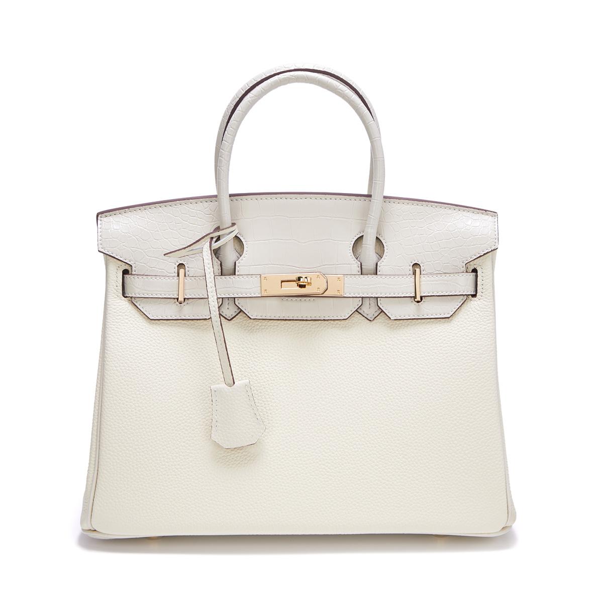 2025 модная новая кожаная сумка с узором личи и крокодиловым узором, платиновая сумка большой емкости 30x12x23cm белый