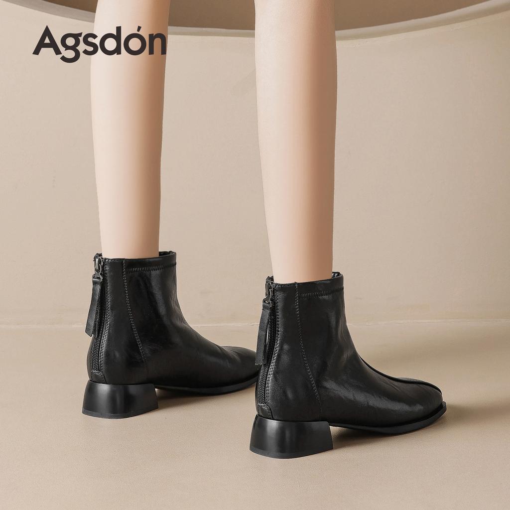Augustine velvet short boots new winter square head thin boots thick heel British style boots