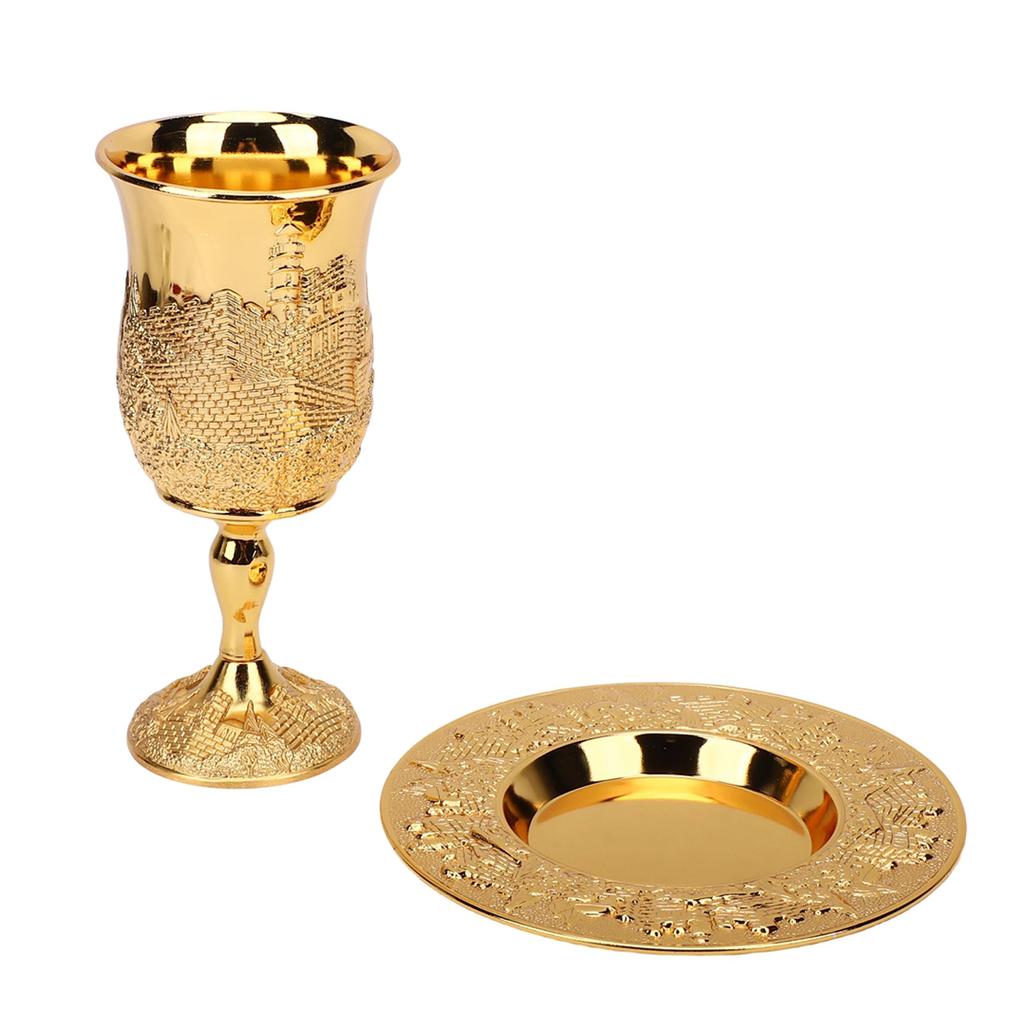 Kiddush Cup Set European Multifunctional Vintage Stemmed Wine Cup and Plate for Wedding Festivals
