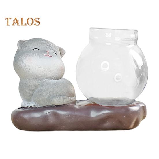 Figurină animală cu vază, masă de ceai, mini vază cu flori, ceramică, pisică cu plantator hidroponic din sticlă, pentru decorul casei, dormitor, living room