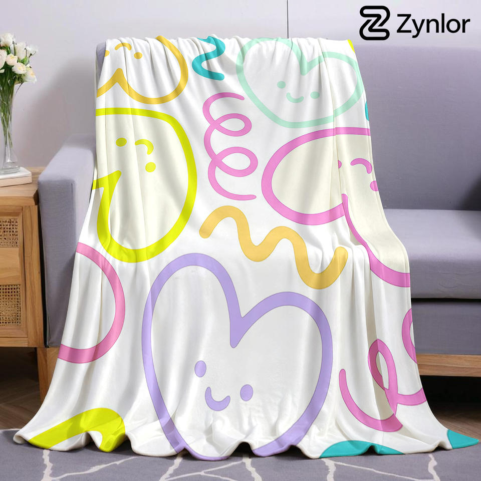 Pastel Smile Heart Lightweight Microfiber Soft Christmas Fleece Blanket Warm Cozy Throw for Bed Sofa Office Travel All Season