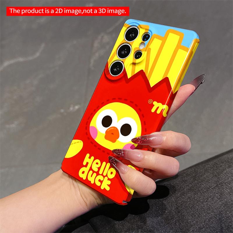 2DFlat Samsung phone case Hello Duck Fries Fun Phone Case Applicable to Galaxy S22 S23 S24 S25ULTRA S26 A12 A13 A14 A15 A16 A34 A35 A54 A55