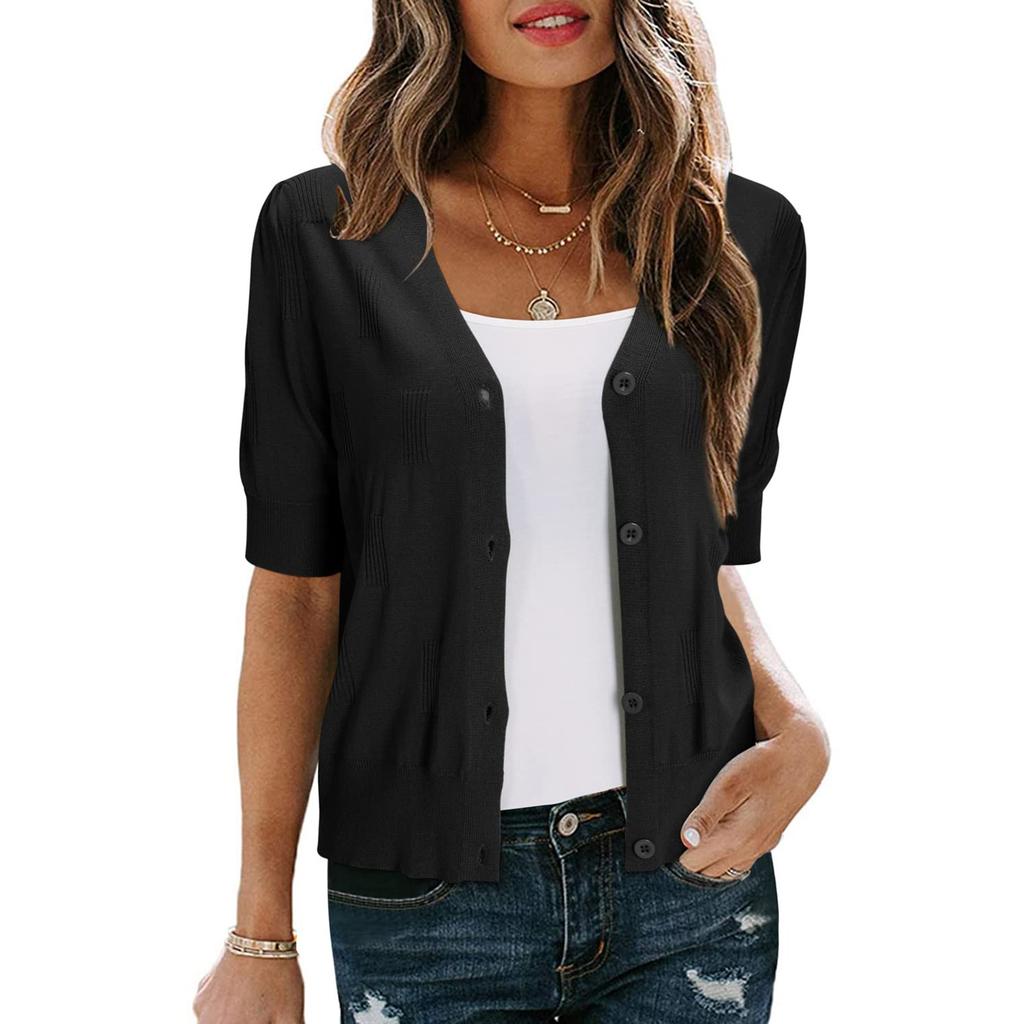 Women's Casual Fashion Short Cardigan Casual Short Sleeve Solid Colour Top