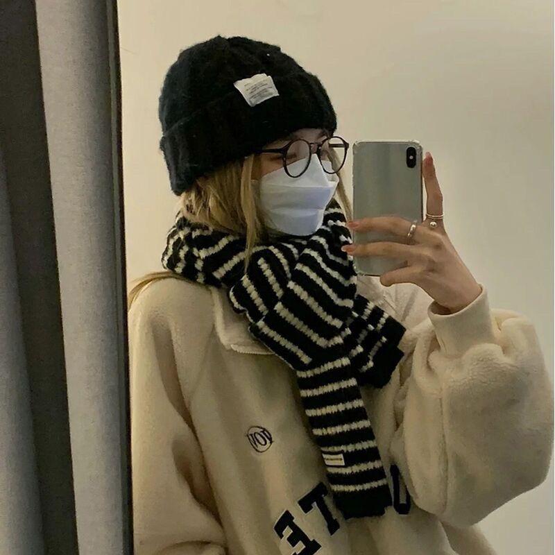 Striped Knitted Wool Scarf Korean Style Women's Winter Pure Student Couple Warm Thickened Versatile Men's Neck Warmer