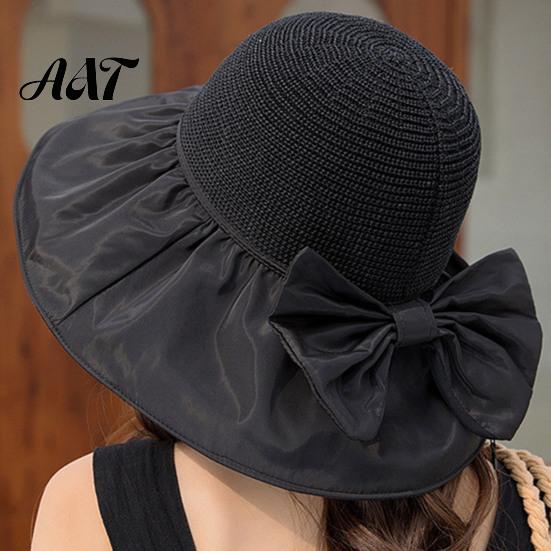 Sun Protection Hat for Outdoor Woven Hat, Women Wide Brim Beach Floppy Breathable with Bow, UV Summer Vacation Camping Travel Accessories
