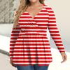 Women's Plus Size Shirt Long Sleeve  Print Top Pleated Casual V-Neck Top