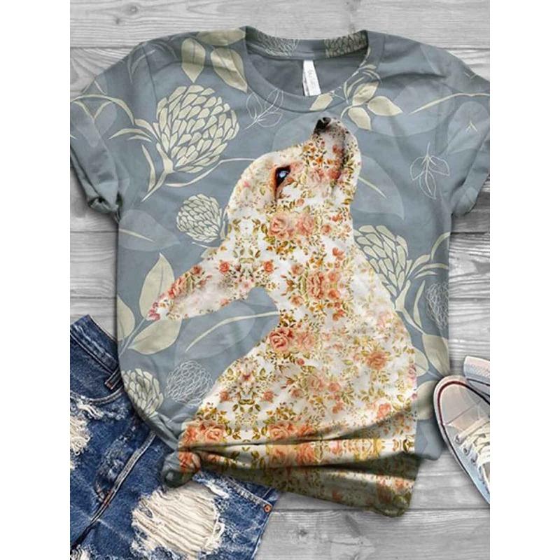 

Летняя креативная большая свободная 3D футболка Fox, женская футболка с короткими рукавами и 3D-принтом 6XL