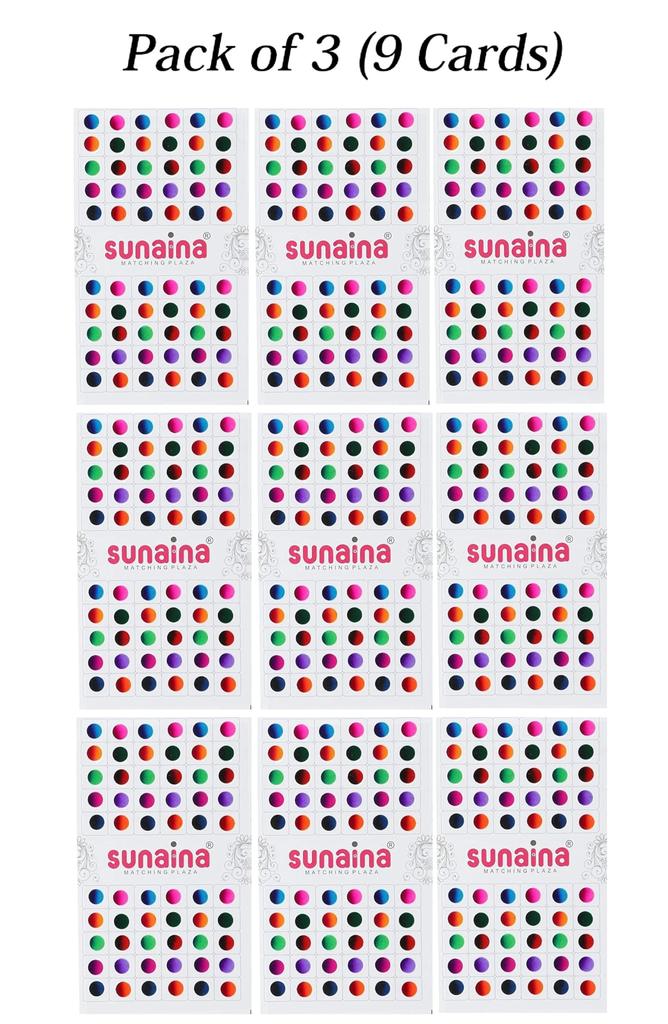 SUNAINA Double Shade Matching Plaza Multicolor Round Self-Adhesive Bindis For Women & Girls (Pack of 3)(9 Cards) (Size-1 (8mm))