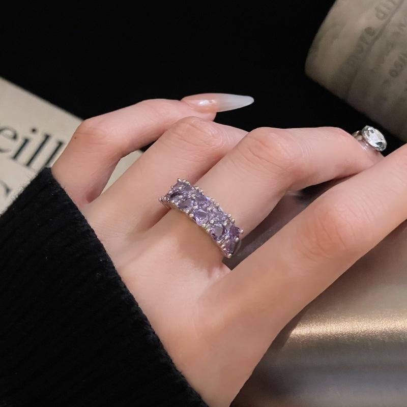 Niche Design Open Ring Women'S Purple Zircon Series High-End Sense Ring Combination Stacked Index Finger Ring