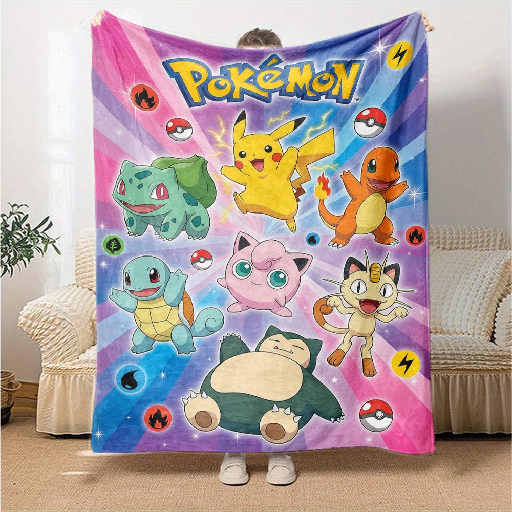 Poket Monster Anime Print Flannel Blanket High Quality Warm Comfortable Cover for All Seasons Perfect for Gifts Home Decor