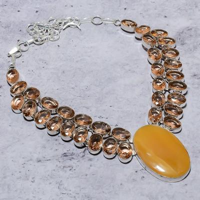 Natural Yellow Septarian, Morganite 925 Sterling Silver Necklace 18" M3Y96
