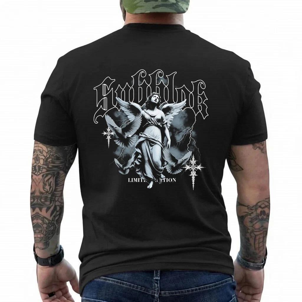 Sublime Angel T-Shirt Gothic Statue Dove Graphic Tee Dark Streetwear Unisex S