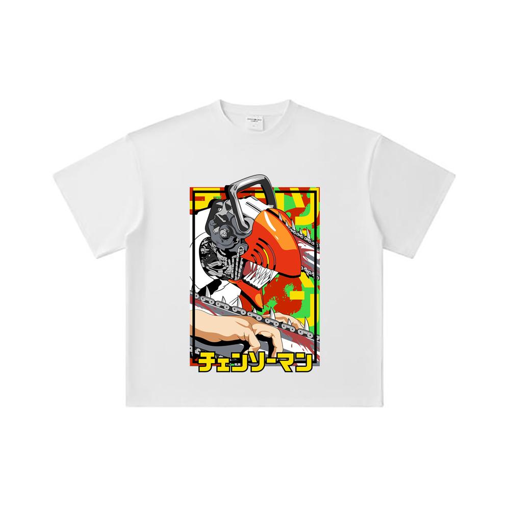 260 GSM Double Yarn 32 Count 100% Cotton Chainsaw Man V5 Denji Print Unisex Heavy Cotton T Shirt