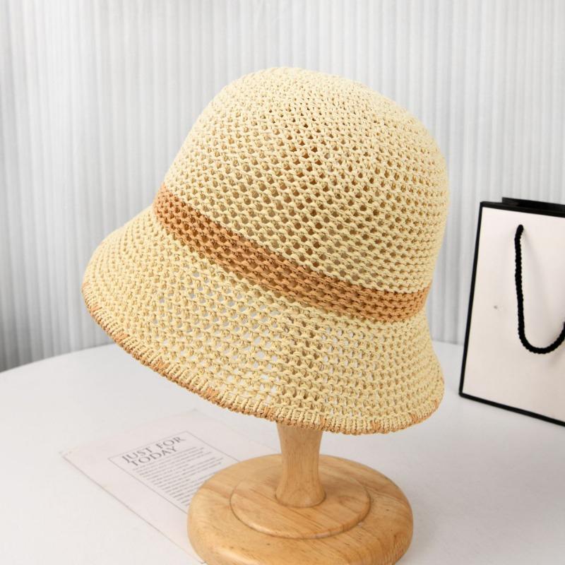 Women's summer cut-out color block short-brim fashion basin hat travel sunshade hat