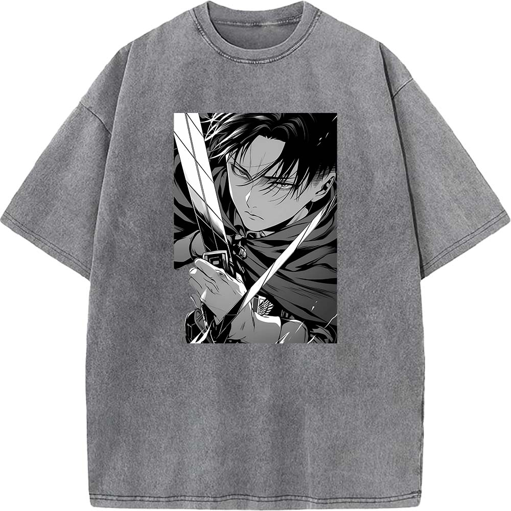 Levi Ackerman Manga Print T Shirt Attack On Titan Streetwear Men Women High Quality Cotton T-shirts Harajuku Retro Washed Tshirt