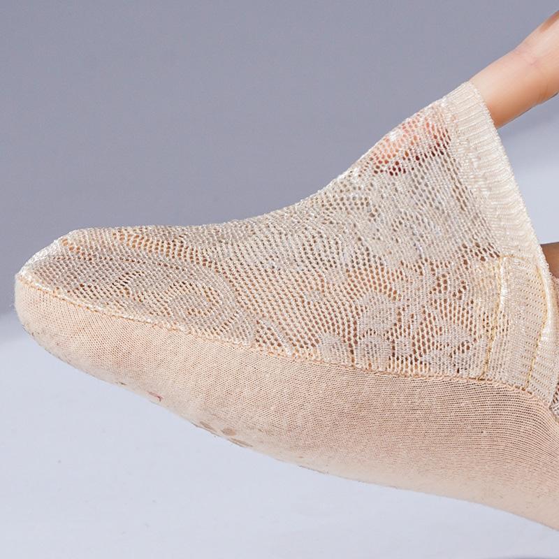Calcetines náuticos finos de verano para mujer, con encaje jacquard, invisibles, de silicona, antideslizantes, con talón anticaída, de algodón, absorbentes del sudor.