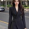 Black Slim Fit Mid-Length French Suit Jacket - Spring & Autumn Korean Style Fashion
