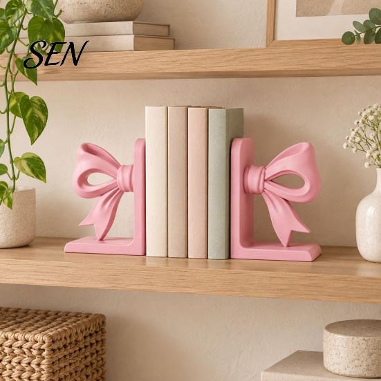 Practical Gifts for Readers 2Pcs/Set 3D Printed Pink Bow Bookends Shelves, Decorative L-Shaped Book Stoppers Home Artistic Shelf Decor Office Desktop