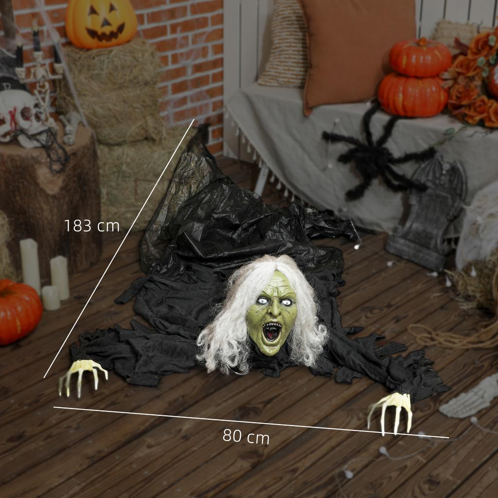 183cm Halloweenská dekorace Halloweenská zombie stará žena s LED světly, zvukovou funkcí, na párty