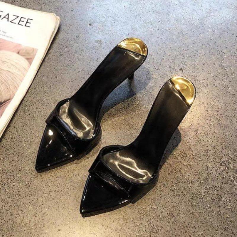 

New Style Sexy PU Shallow Slim High HeelsWomen s Pointed Open Toe Outdoor Solid Color Anti Slip Sandals Slippers Mules 40