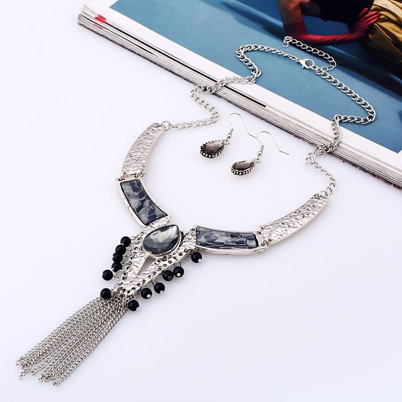 Vintage Alloy Chain With Tassel Pendant For Fashionable Jewelry AntiqueSilverGray
