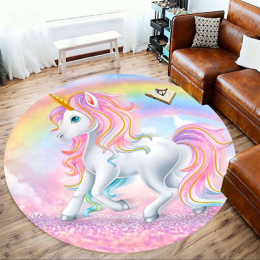 1pc Unicorn Rainbow Round Chair Mat Area Rug - Non-Slip, Floor Mat for Office, Bedroom, and Indoor Decor C1125209