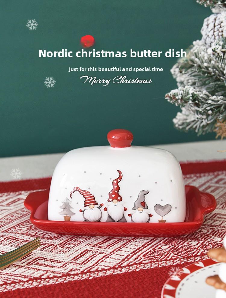 Nordic Santa Claus Ceramic Butter Dish, Decorative Snack Plate, Dessert Plate, European and American Style Tableware, Western Fo
