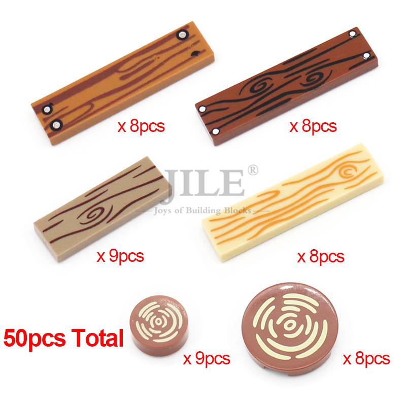 50pcs Moc Tile 1x4 1x3 Tablet with Wood Grain Danger Stripes Pattern DIY Building Blocks Bricks Compatible with 2431 63864