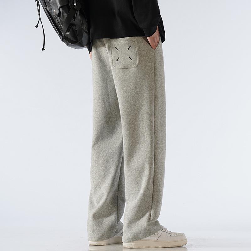 Men's Fleece-Lined Wide-Leg Casual Sweatpants for Autumn and Winter