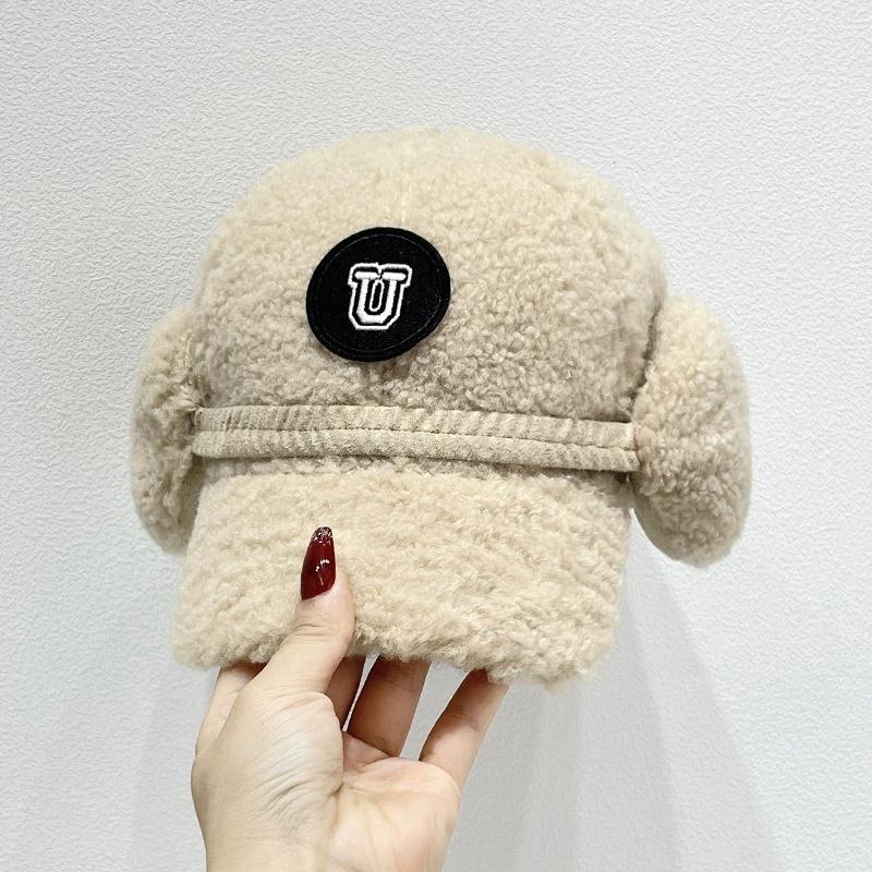Imitation Lamb Wool Baseball Cap Girls Winter Thickened Warm Ear Protection Hat Versatile Letter Soft Plush Caps Solid Color