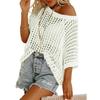 Top estivo sexy a maniche a cinque quarti con cut-out e traforato, pullover smock da spiaggia, maglione lavorato a maglia per donna