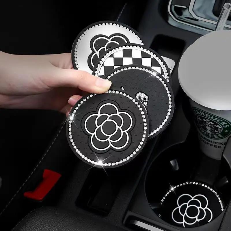 2PCS of Diamond Car Coasters, Tea Flower Car Cup Holders, Silicone Anti Slip Coasters, General Motors Interior Water Cup Mats