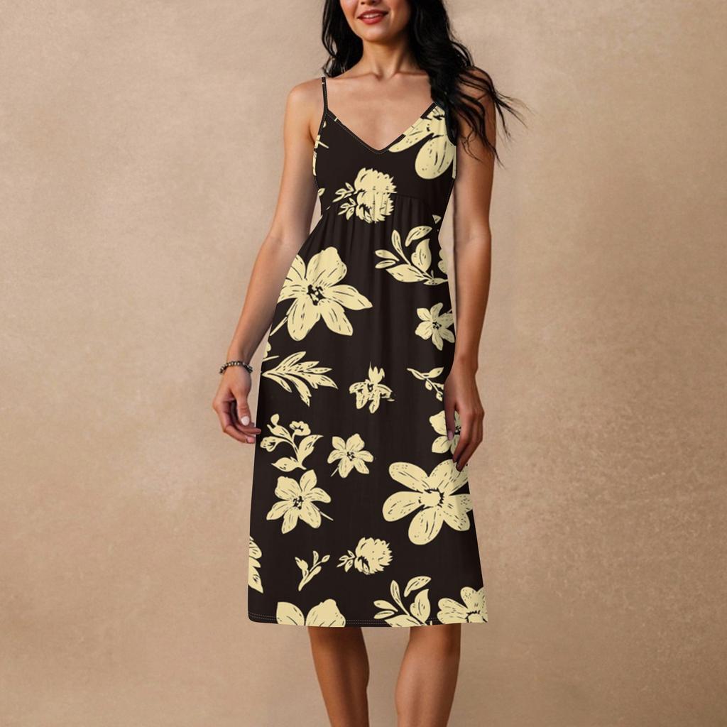 Women's Spaghetti Strap Backless Bow Loose Casual Beach Holiday Dress Sundress