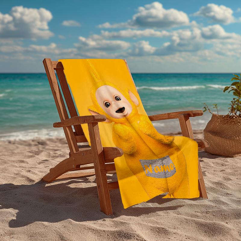 Custom Name Ultra-Soft Beach Towel with Teletubbies Theme,Ideal for Pool - Camping, Diving - Perfect Travel Essential, Vibrant Beach Towel.
