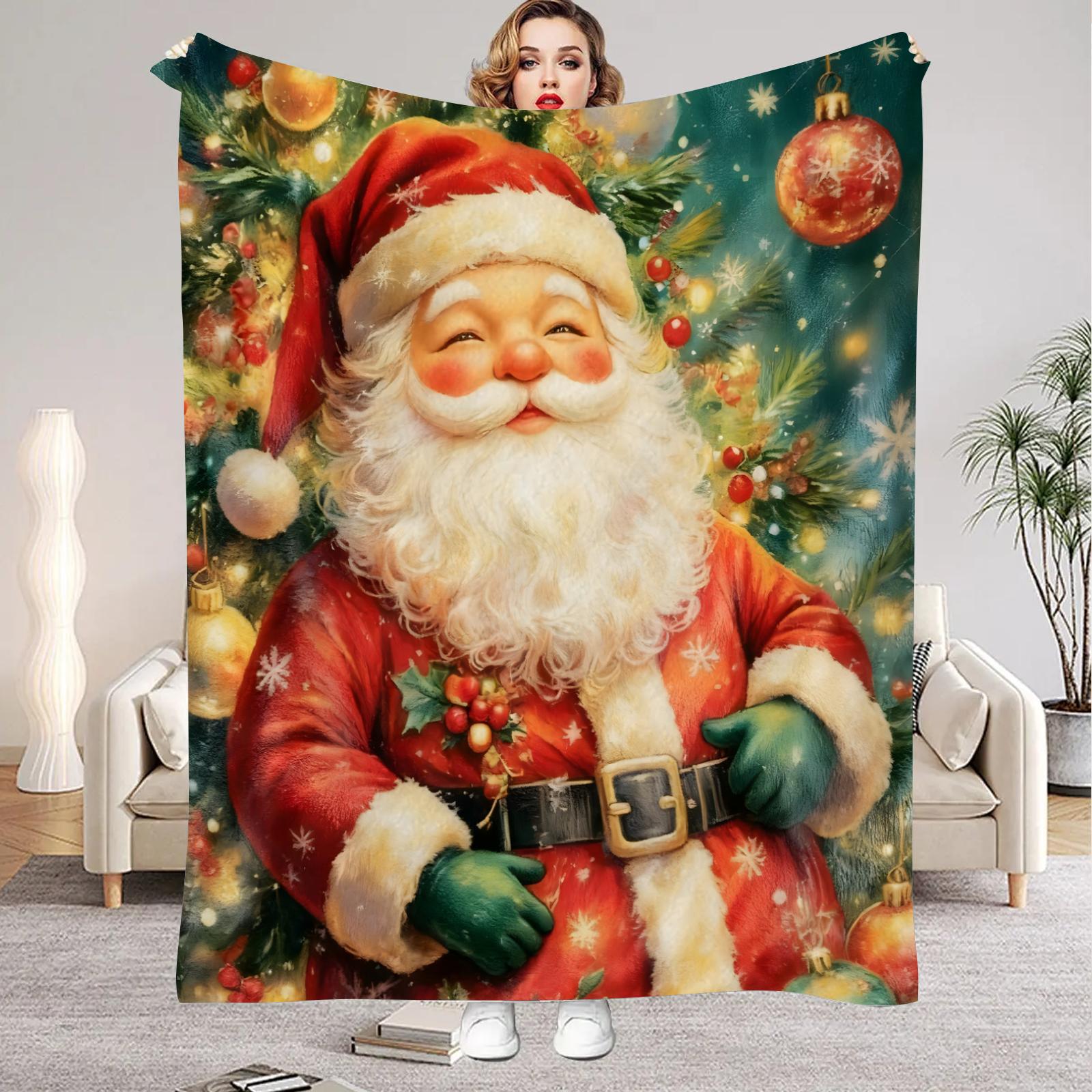 1pc Marry Christmas Blanket Santa Claus Print Smooth Flannel Blanket for Home Living Room Bedroom Decor New Year Christmas Gift 75x90cm