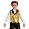 Boys Girls Sparkly Sequin Vest Contrast Lapel Collar Sleeveless Asymmetrical Waistcoat for Stage Performance Costume Tops