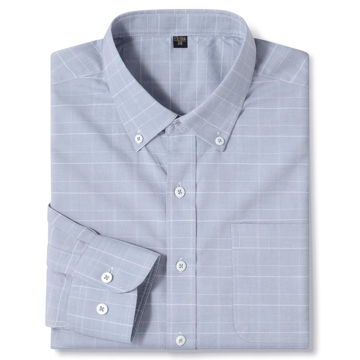 

Чоловіча картата приталена сорочка з довгим рукавом на ґудзиках з кишенею, комфортна бавовна 100%, ділова робоча повсякденна сорочка в клітинку гінгем 42