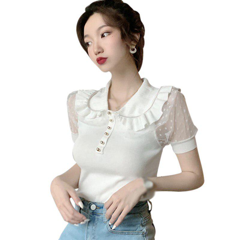 

Вязаный сетчатый воротник с коротким рукавом и буфами