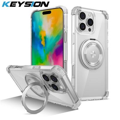 KEYSION HD Transparent Shockproof Case for MagSafe for iPhone 16 Pro Max 16 Plus 360 ° Rotating Magnetic Ring Stand Phone Cover