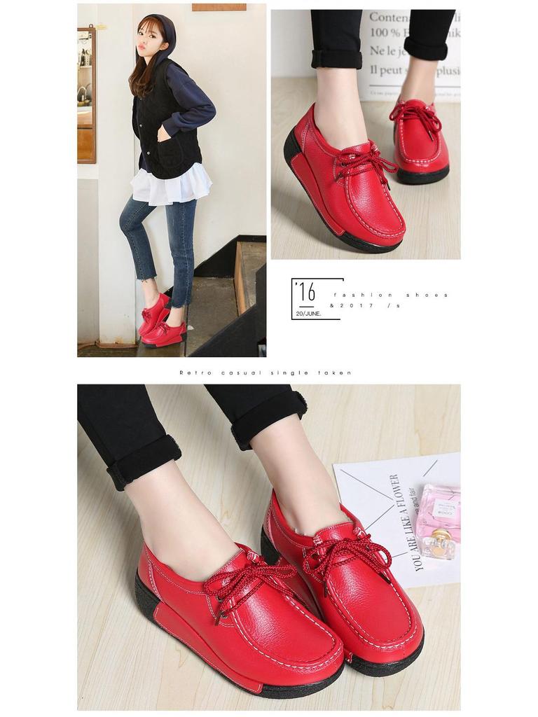 Dámské mokasíny na platformě z pravé kůže v korejském stylu - Sametové, bavlněné, silná podrážka, zvyšující výšku, ležérní, všestranné, teplé boty