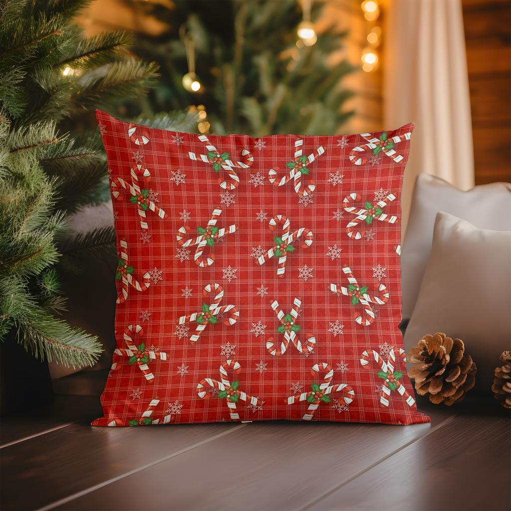 Home Decor Christmas Plaid Pattern With Festive Decorations Pattern Cushion Cover Suitable For Sofa Bedroom Car Pillow Cover