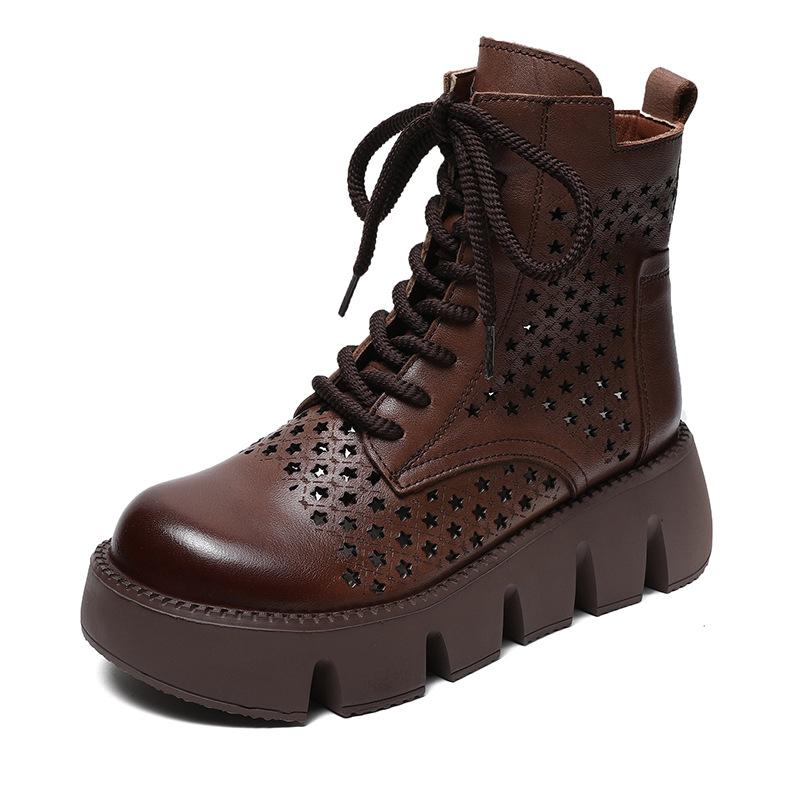 

Лето 2025 новые ретро крутые ботинки обувь с отверстиями молния обувь на платформе этническая мода женская обувь женские туфли на танкетке 40