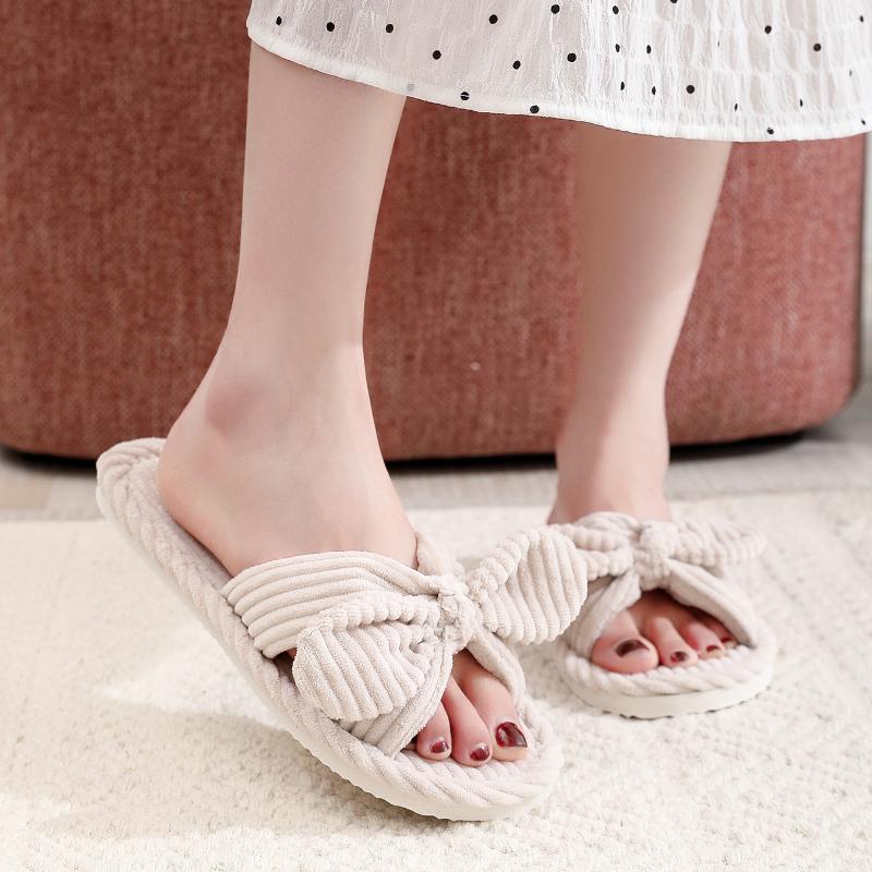 Marke Damen Kordflattenslipper Freizeit Zuhause Offene Zehen Stumme Pantoletten Damenmode Schleife Lässige Slipper Zapatillas Para Mujer
