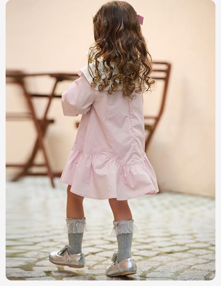 Davidella Girls' Pure Cotton Dress Spring Outfit New Baby Doll Collar Ruffled Long Sleeved Skirt