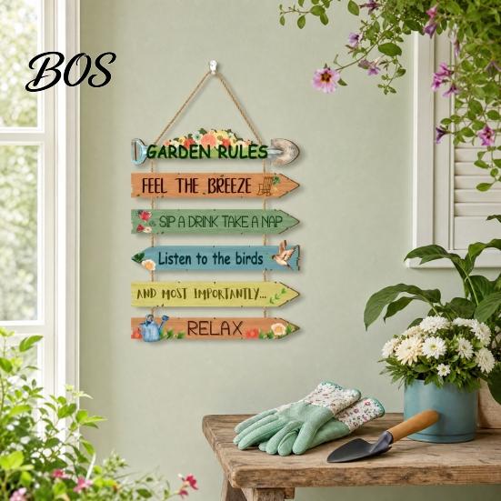 Weatherproof Porch Sign Garden Rules Hanging Sign, Spring Wooden Welcome Door for Front Patio Wall Art Door, Rustic Farmhouse Plaque Yard Gardening
