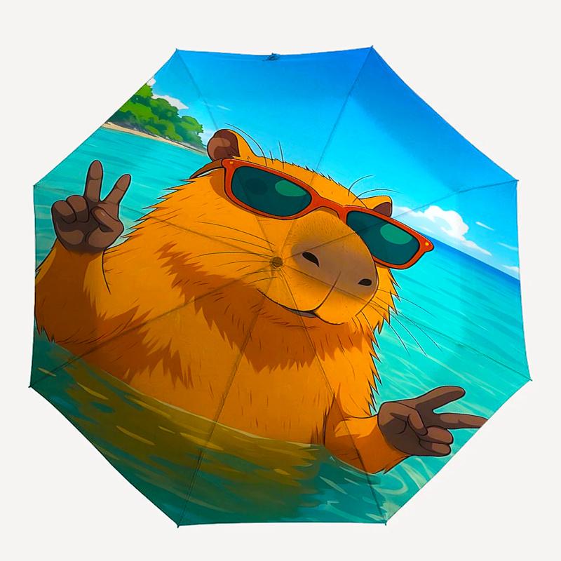 Capybara Themed Travel Umbrella-8 Ribs Automatic Opening and Closing, Portable Folding Design, Compact and Stylish Umbrella Suitable for Out